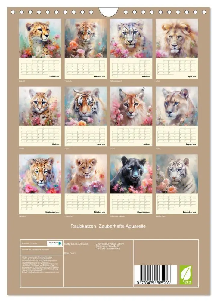 Bild: 9783435865208 | Raubkatzen. Zauberhafte Aquarelle (Wandkalender 2025 DIN A4 hoch),...