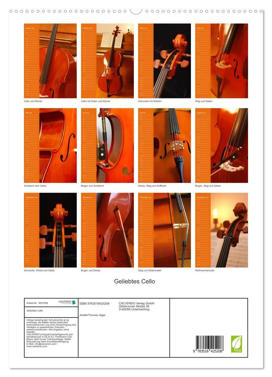Bild: 9783516425208 | Geliebtes Cello (hochwertiger Premium Wandkalender 2026 DIN A2...