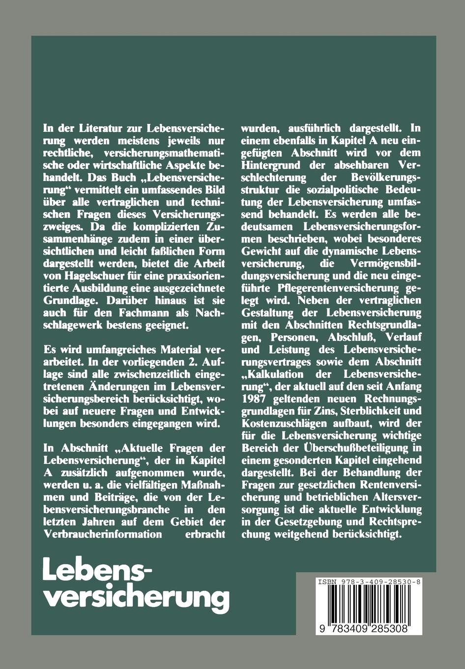 Rückseite: 9783409285308 | Lebensversicherung | Paul B. Hagelschuer | Taschenbuch | 243 S. | 1986