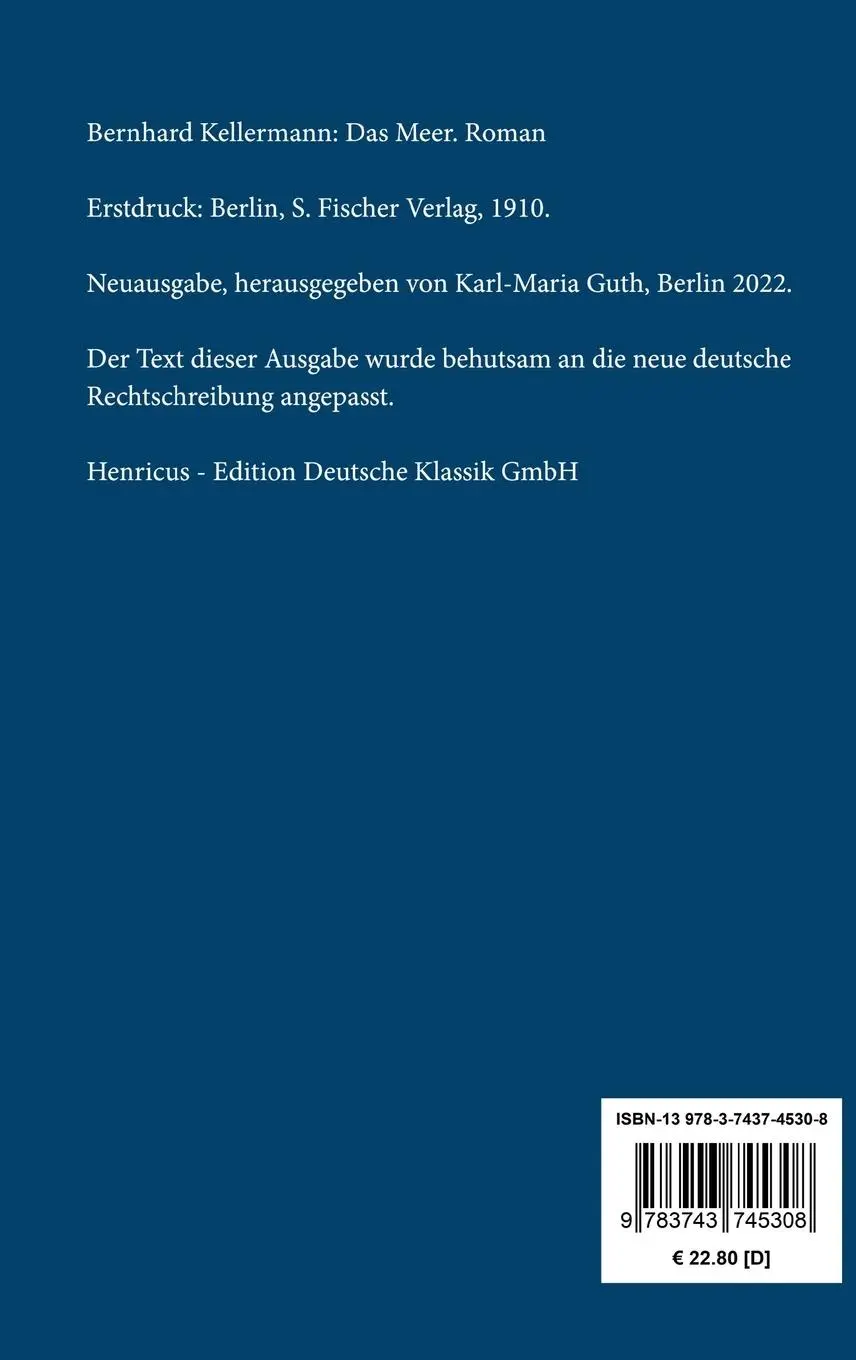 Rückseite: 9783743745308 | Das Meer | Roman | Bernhard Kellermann | Buch | 160 S. | Deutsch