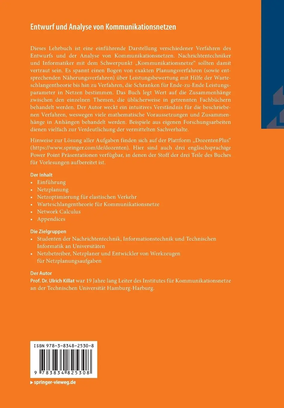Rückseite: 9783834825308 | Entwurf und Analyse von Kommunikationsnetzen | Ulrich Killat | Buch