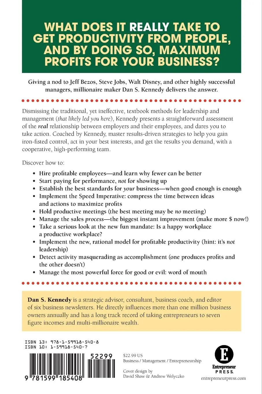 Rückseite: 9781599185408 | No B.S. Ruthless Management of People and Profits | Dan S Kennedy