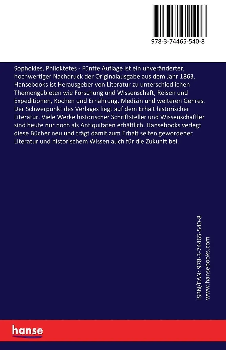 Rückseite: 9783744655408 | Sophokles, Philoktetes | Fünfte Auflage | Johann Jakob Donner | Buch