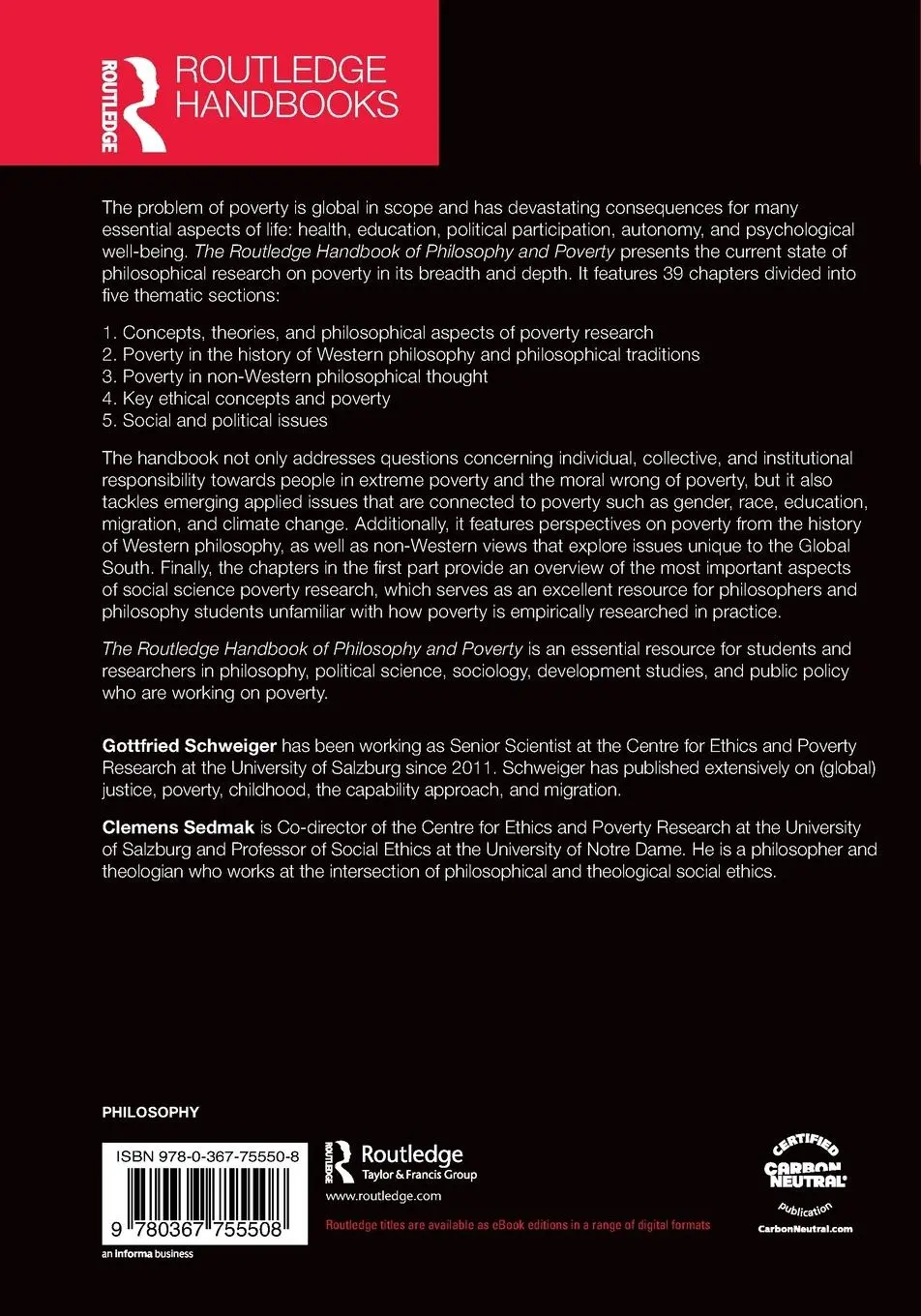Rückseite: 9780367755508 | The Routledge Handbook of Philosophy and Poverty | Schweiger (u. a.)