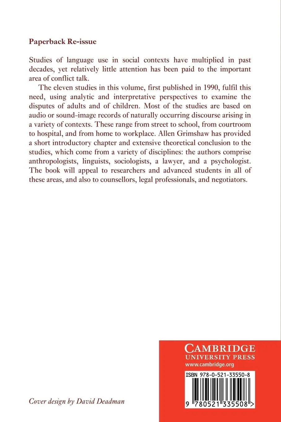 Rückseite: 9780521335508 | Conflict Talk | Allen D. Grimshaw | Taschenbuch | Englisch | 2009