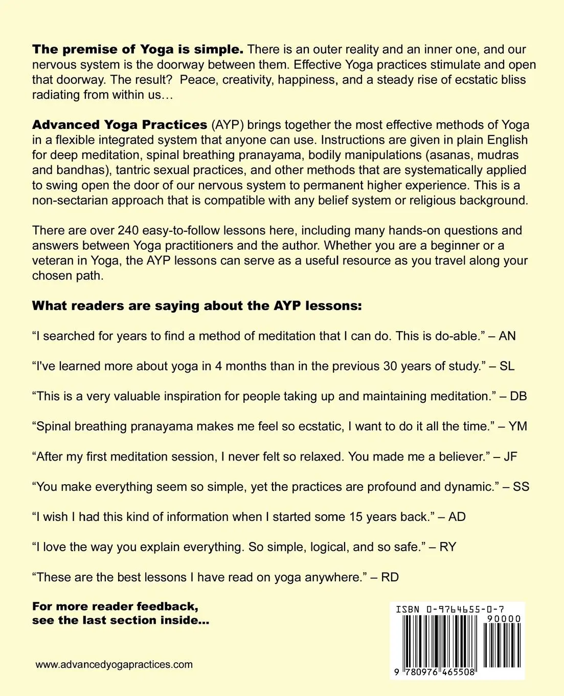 Rückseite: 9780976465508 | Advanced Yoga Practices - Easy Lessons for Ecstatic Living | Yogani