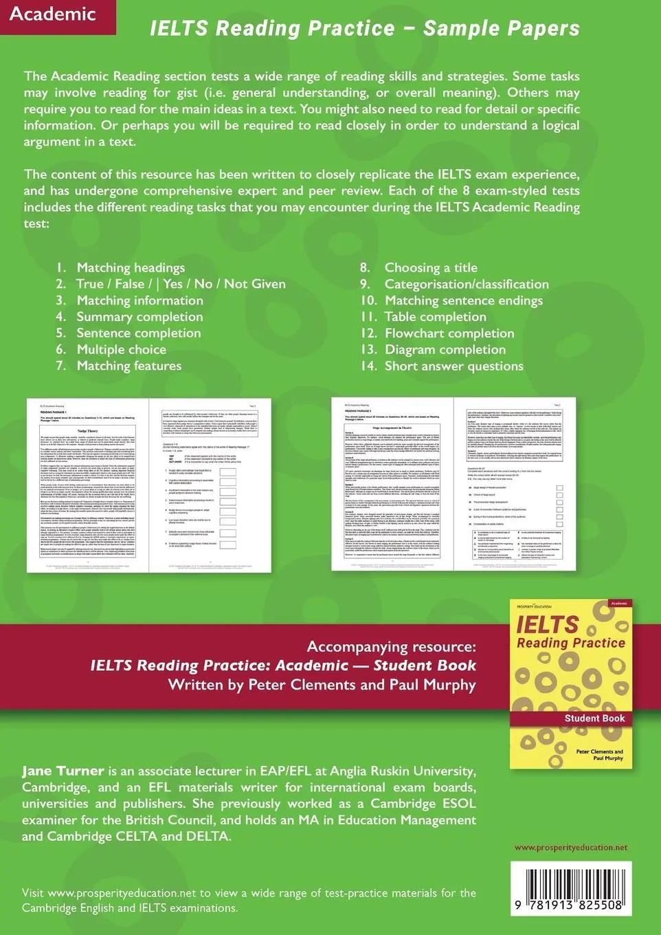 Rückseite: 9781913825508 | IELTS Academic Reading | 8 Sample Papers | Jane Turner | Taschenbuch