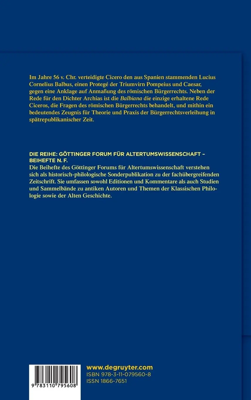Rückseite: 9783110795608 | Ciceros Rede ¿Pro L. Cornelio Balbo¿ | Einleitung und Kommentar | Buch