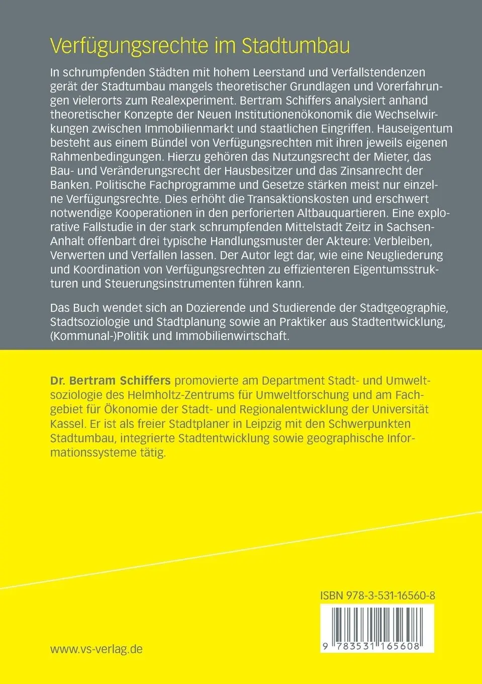 Rückseite: 9783531165608 | Verfügungsrechte im Stadtumbau | Bertram Schiffers | Taschenbuch