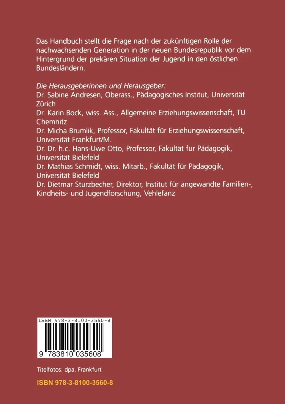 Rückseite: 9783810035608 | Vereintes Deutschland - geteilte Jugend | Ein politisches Handbuch