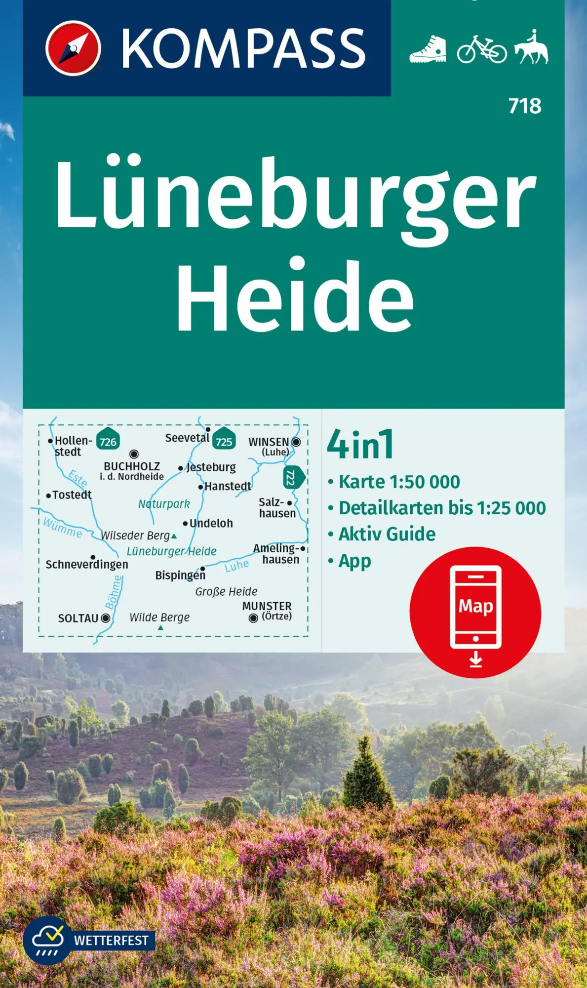 Cover: 9783991215608 | KOMPASS Wanderkarte 718 Lüneburger Heide 1:50.000 | GmbH | 2 Bde/Tle
