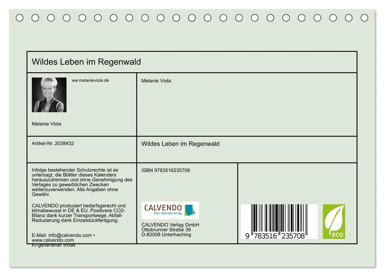 Bild: 9783516235708 | Wildes Leben im Regenwald (Tischkalender 2026 DIN A5 quer),...