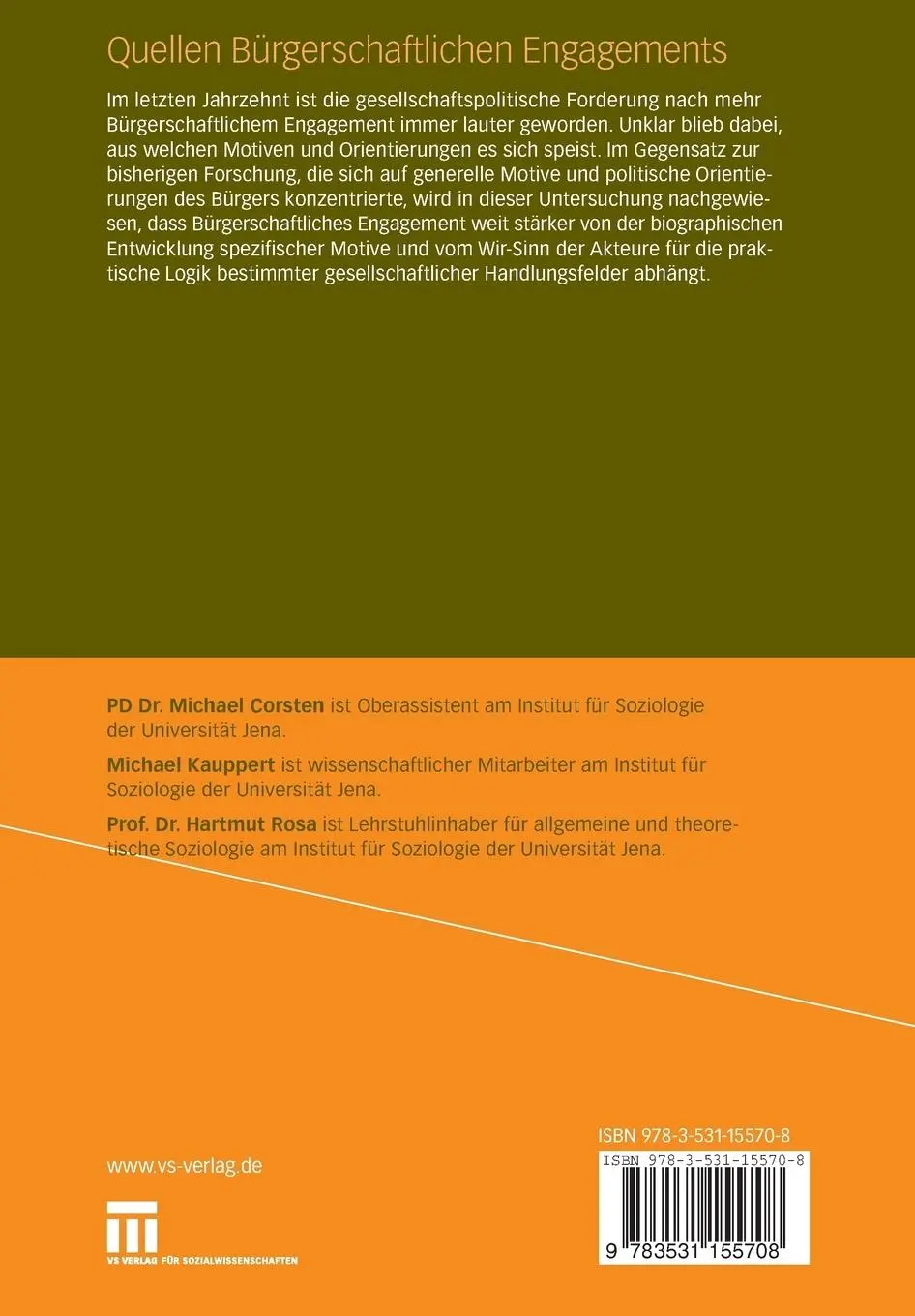 Rückseite: 9783531155708 | Quellen Bürgerschaftlichen Engagements | Michael Corsten (u. a.)