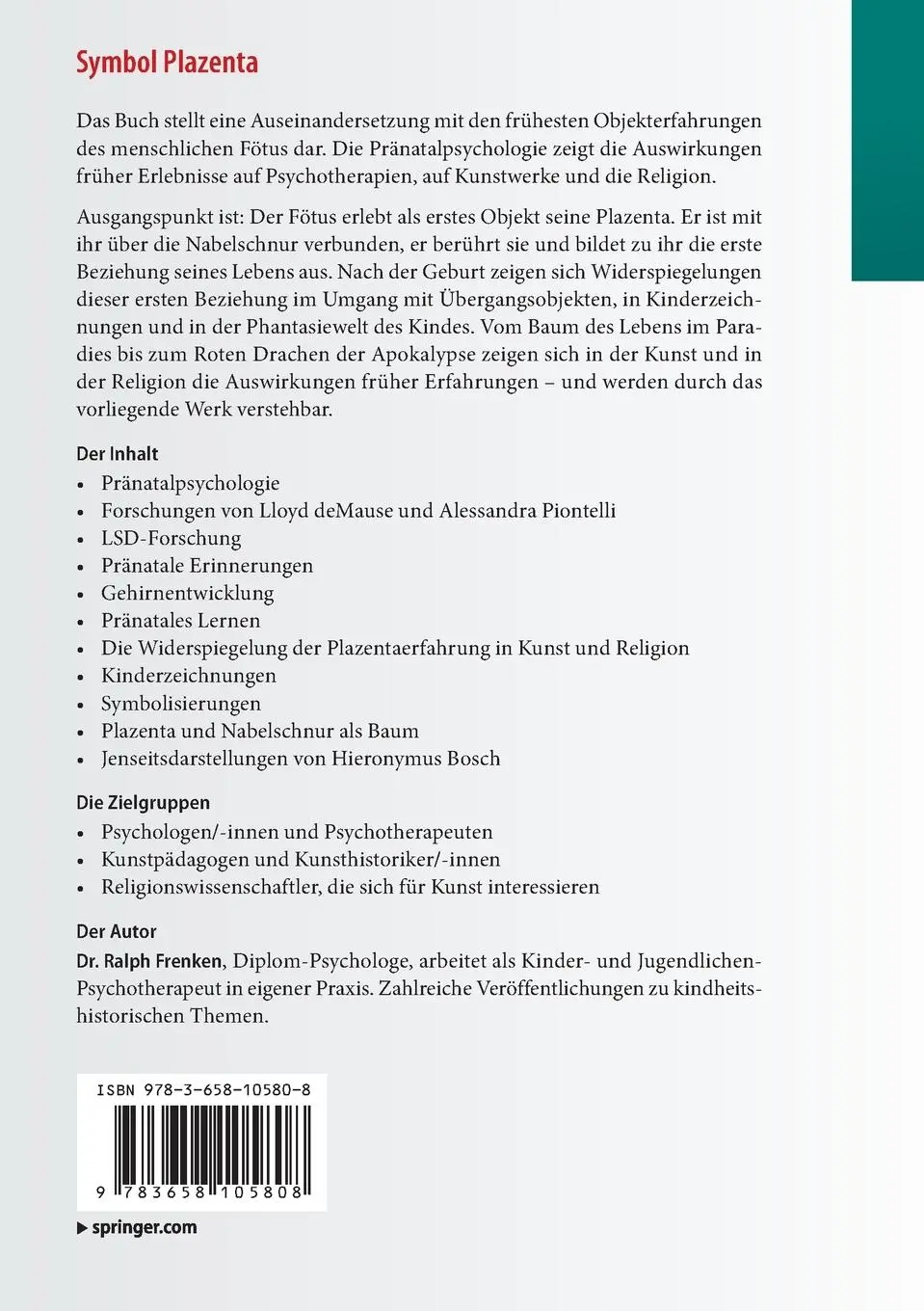 Rückseite: 9783658105808 | Symbol Plazenta | Pränatalpsychologie der Kunst | Ralph Frenken | Buch