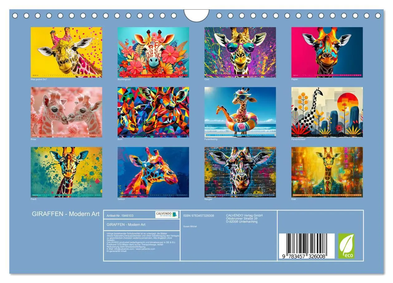 Bild: 9783457326008 | GIRAFFEN - Modern Art (Wandkalender 2026 DIN A4 quer), CALVENDO...