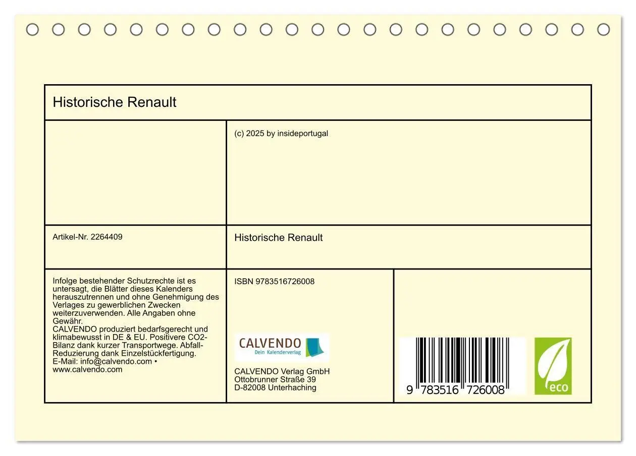 Bild: 9783516726008 | Historische Renault (Tischkalender 2026 DIN A5 quer), CALVENDO...