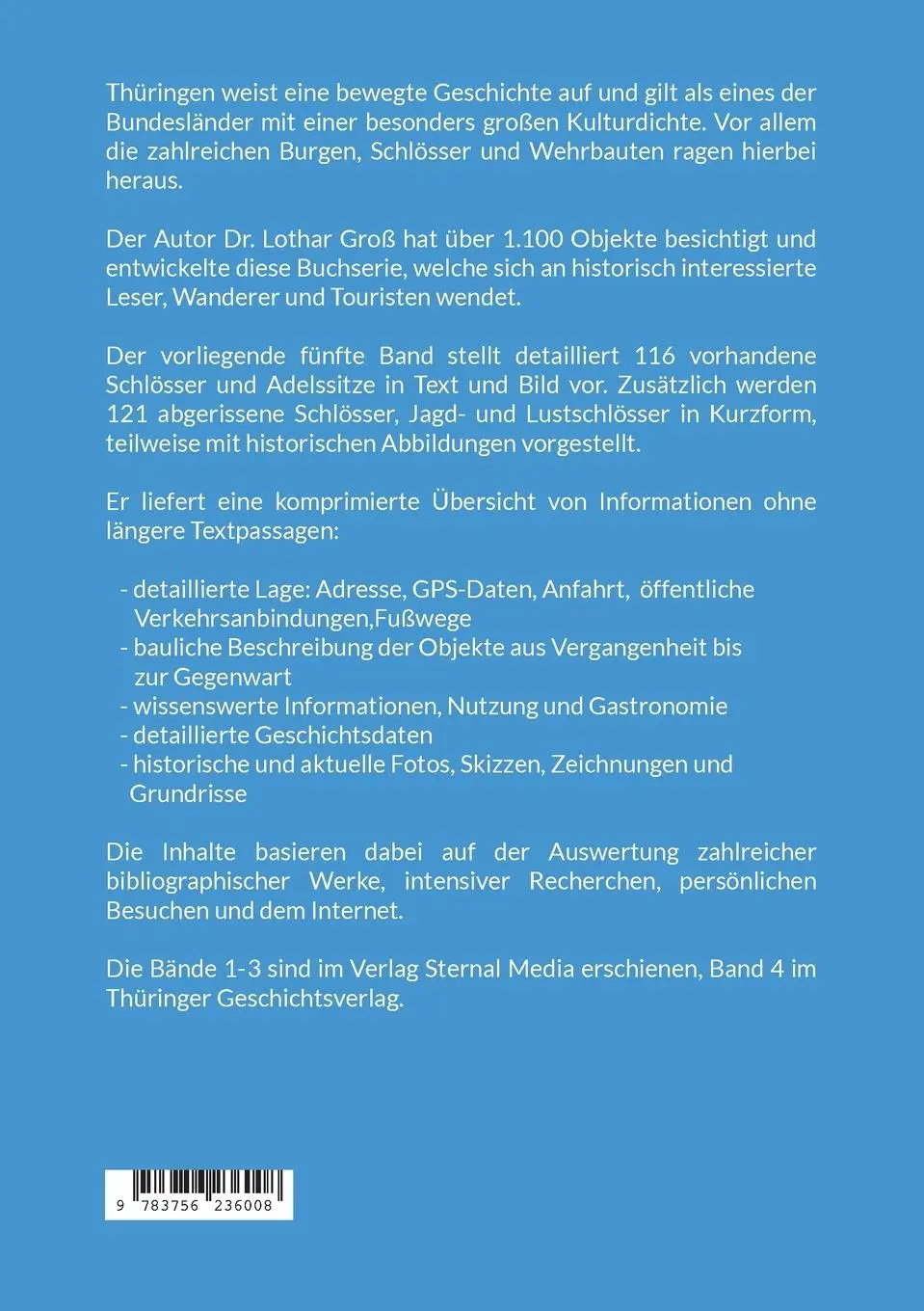 Rückseite: 9783756236008 | Thüringen Burgen, Schlösser &amp; Wehrbauten Band 5 | Lothar Groß | Buch