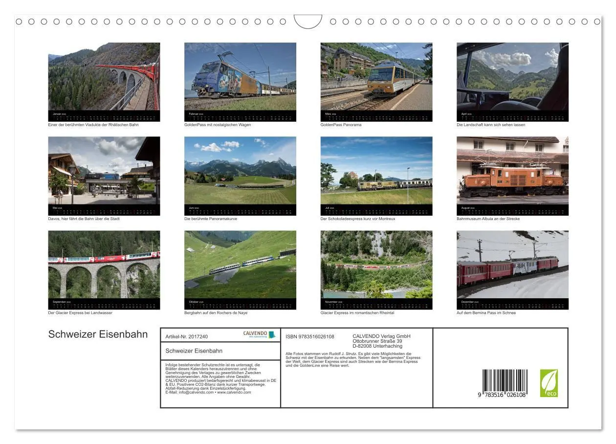Bild: 9783516026108 | Schweizer Eisenbahn (Wandkalender 2026 DIN A3 quer), CALVENDO...