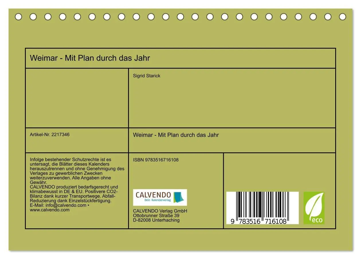 Bild: 9783516716108 | Weimar - Mit Plan durch das Jahr (Tischkalender 2026 DIN A5 quer),...