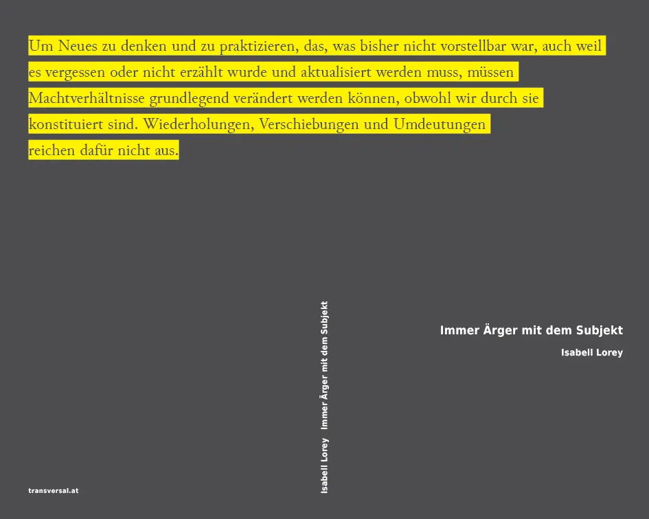 Cover: 9783903046108 | Immer Ärger mit dem Subjekt | Isabell Lorey | Taschenbuch | 236 S.