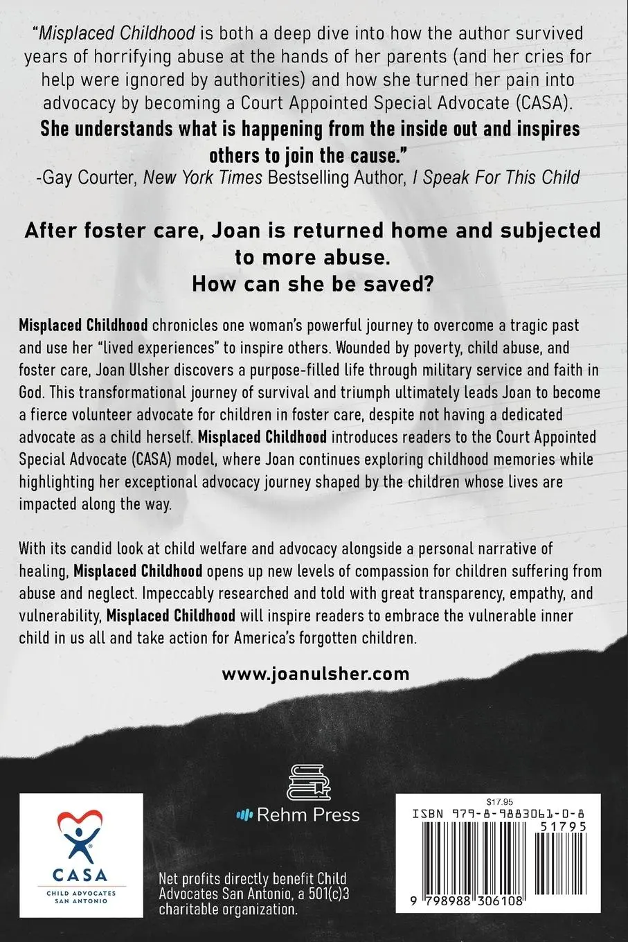 Rückseite: 9798988306108 | MISPLACED CHILDHOOD | A True Story of Resiliency and Child Advocacy