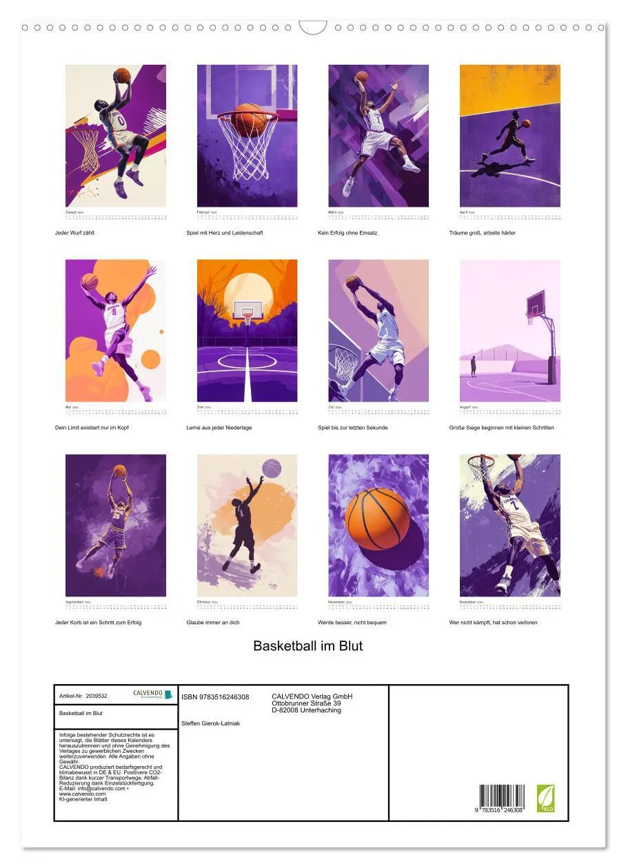 Bild: 9783516246308 | Basketball im Blut (Wandkalender 2026 DIN A2 hoch), CALVENDO...