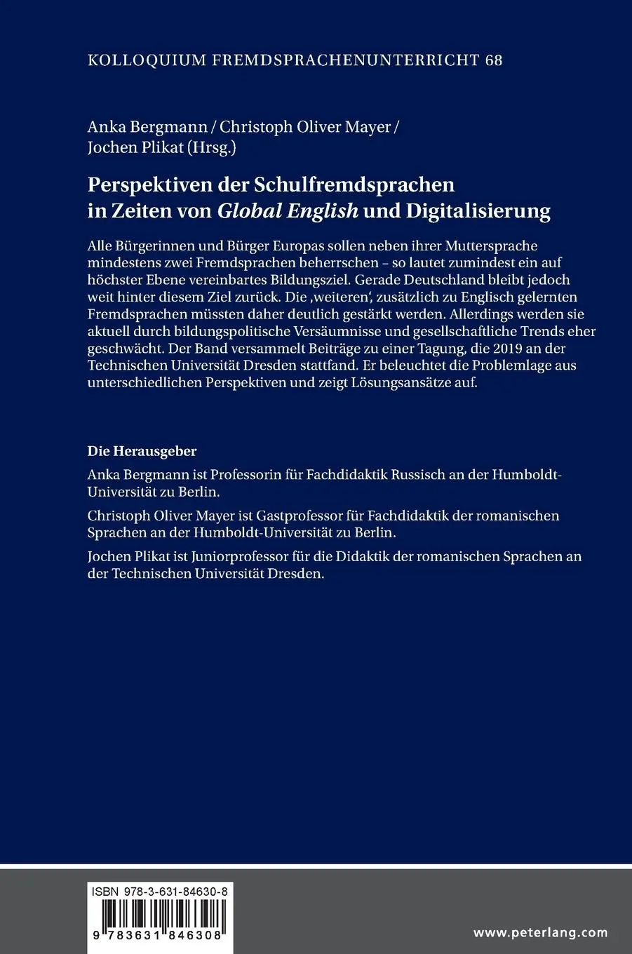 Rückseite: 9783631846308 | Perspektiven der Schulfremdsprachen in Zeiten von 'Global English'...