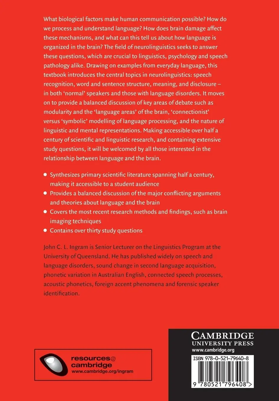 Rückseite: 9780521796408 | Neurolinguistics | John C. L. Ingram | Taschenbuch | Englisch | 2014