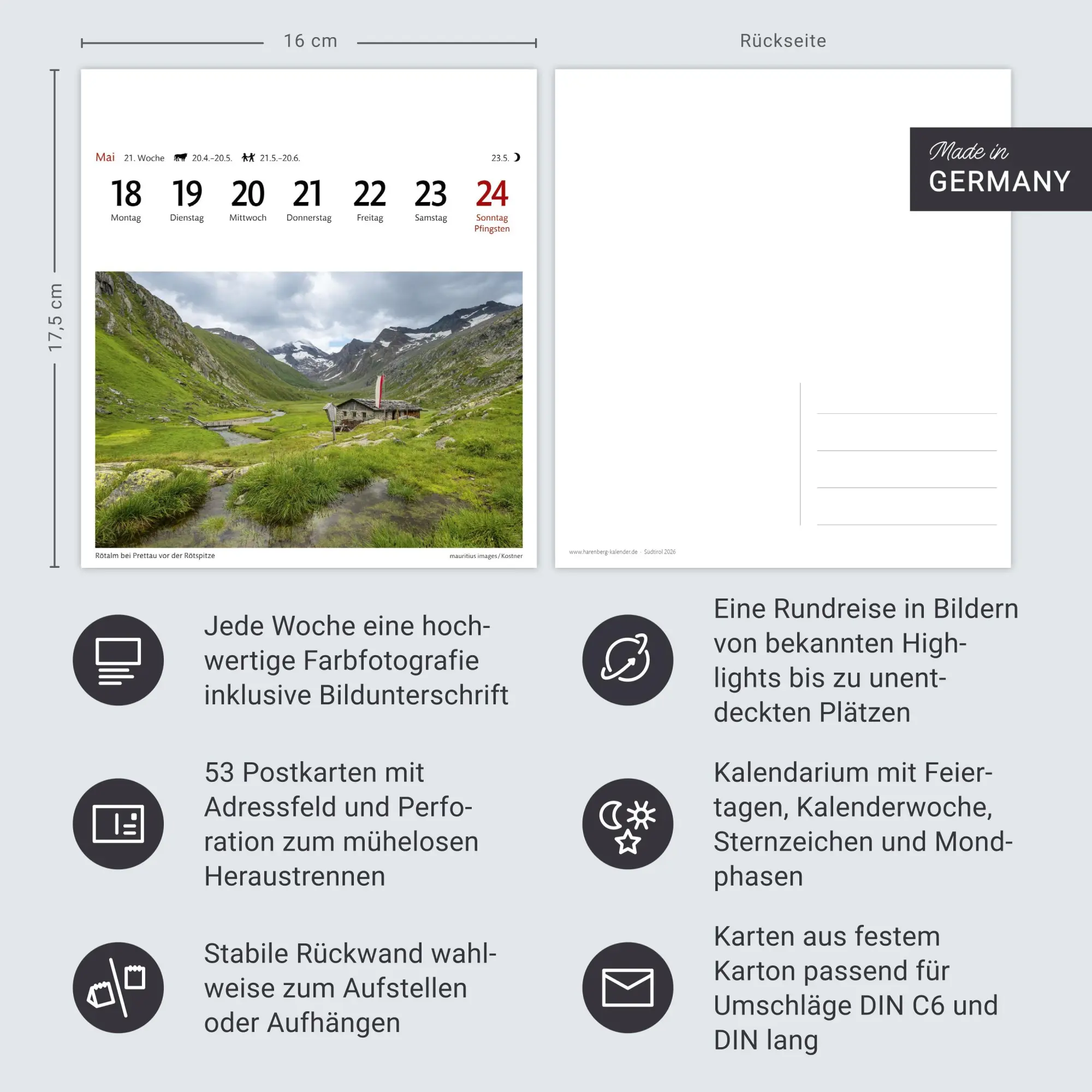 Bild: 9783840036408 | Südtirol Sehnsuchtskalender 2026 - Wochenkalender mit 53 Postkarten