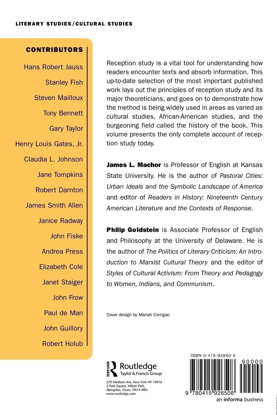 Rückseite: 9780415926508 | Reception Study | From Literary Theory to Cultural Studies | Buch