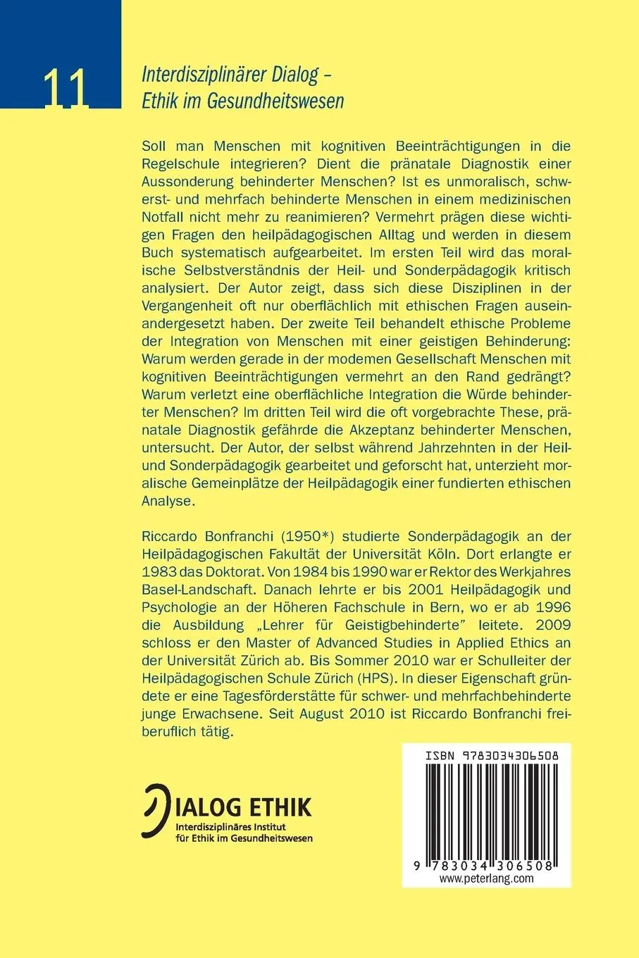 Rückseite: 9783034306508 | Ethische Handlungsfelder der Heilpädagogik | Riccardo Bonfranchi
