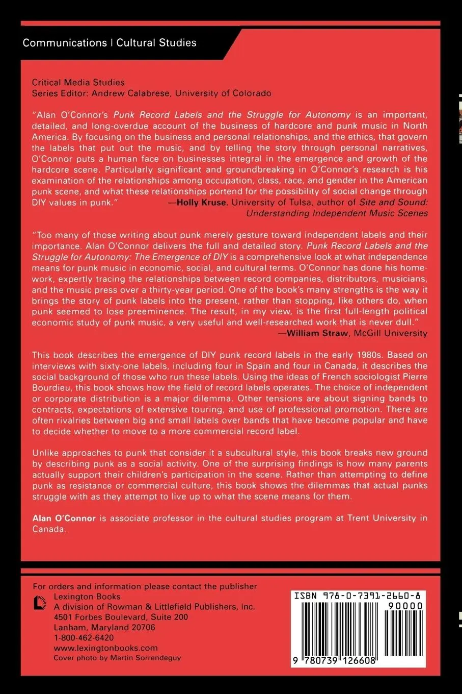 Rückseite: 9780739126608 | Punk Record Labels and the Struggle for Autonomy | Alan O'Connor