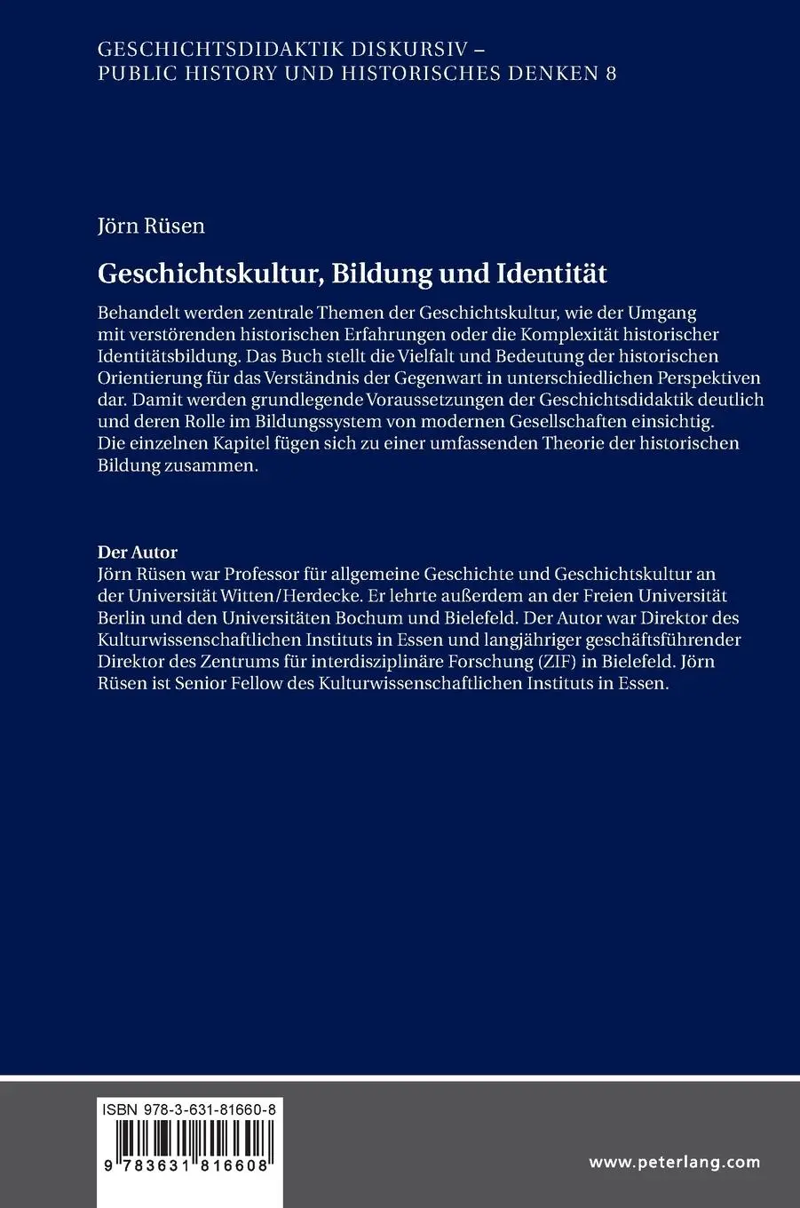 Rückseite: 9783631816608 | Geschichtskultur, Bildung und Identität | Jörn Rüsen | Buch | Deutsch