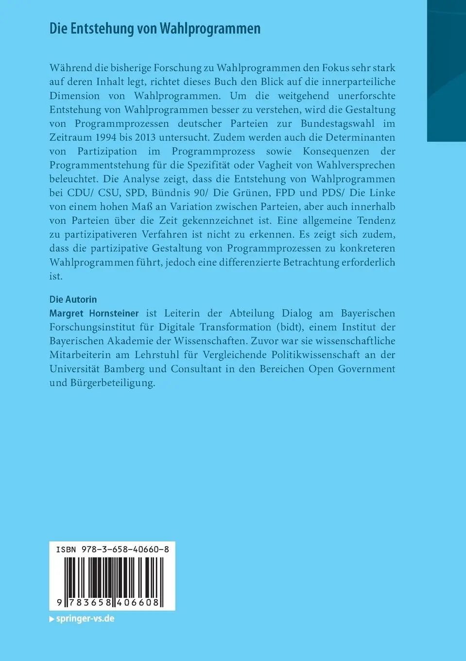 Rückseite: 9783658406608 | Die Entstehung von Wahlprogrammen | Margret Hornsteiner | Taschenbuch