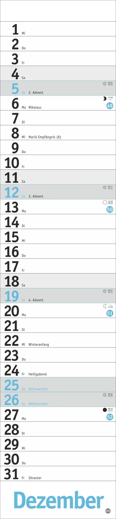Bild: 9783756416608 | Langplaner, hellblau 2027 | Kalender | Bürokalender Heye | 13 S.