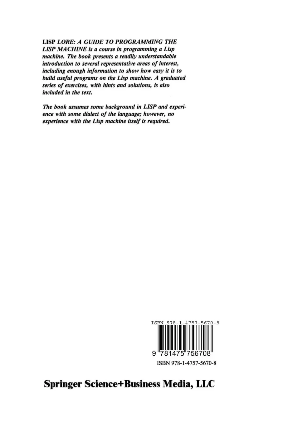 Rückseite: 9781475756708 | Lisp Lore: A Guide to Programming the Lisp Machine | H. Bromley | Buch