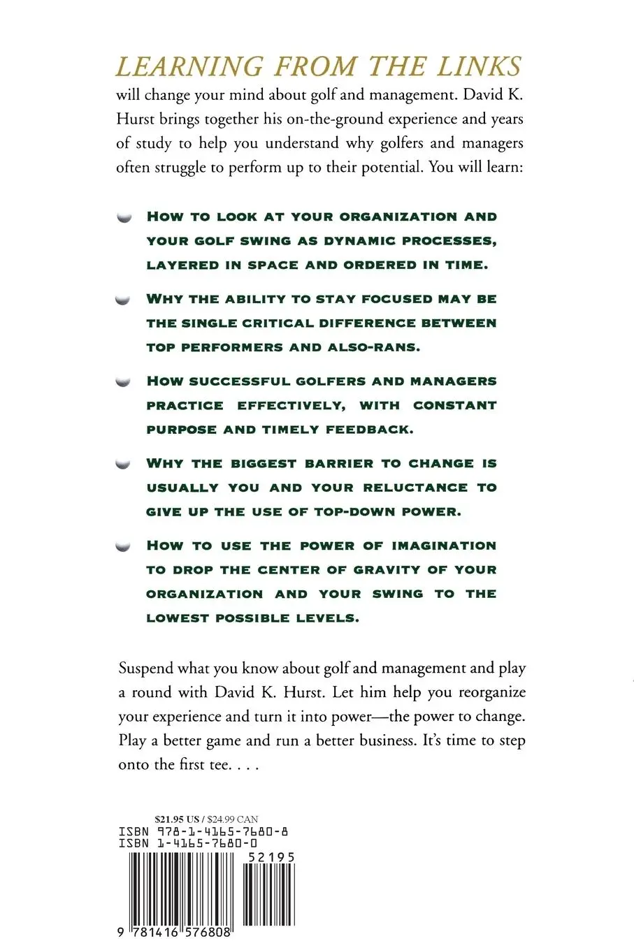 Rückseite: 9781416576808 | Learning from the Links | Mastering Management Using Lessons from Golf