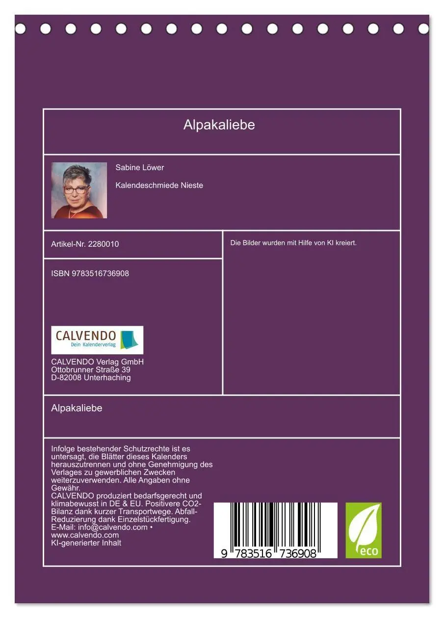 Bild: 9783516736908 | Alpakaliebe (Tischkalender 2026 DIN A5 hoch), CALVENDO Monatskalender