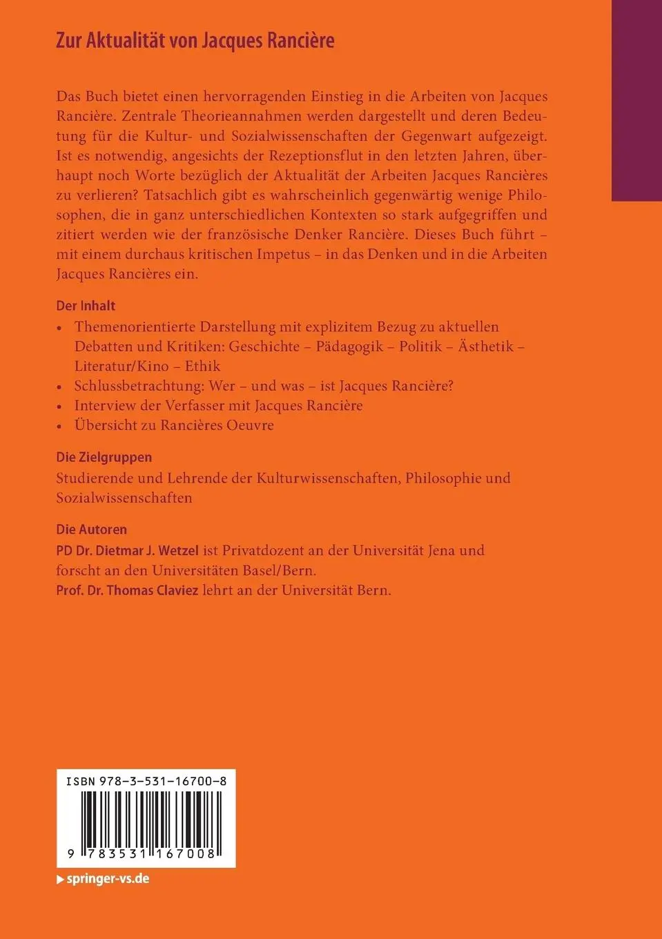 Rückseite: 9783531167008 | Zur Aktualität von Jacques Rancière | Einleitung in sein Werk | Buch