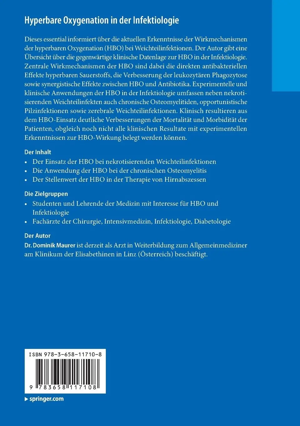 Rückseite: 9783658117108 | Hyperbare Oxygenation in der Infektiologie | Dominik Maurer | Buch