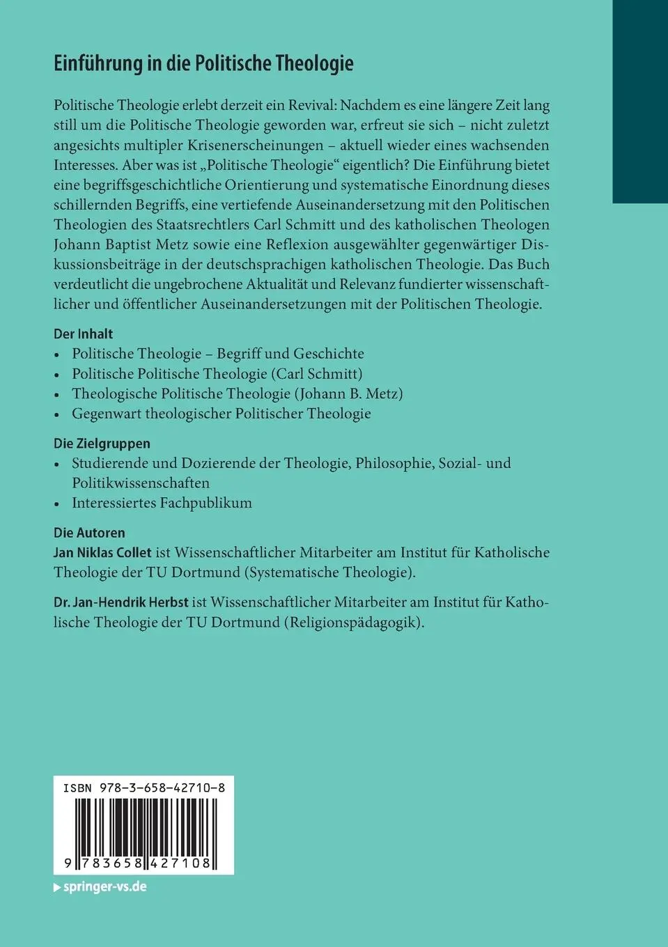 Rückseite: 9783658427108 | Einführung in die Politische Theologie | Jan-Hendrik Herbst (u. a.)