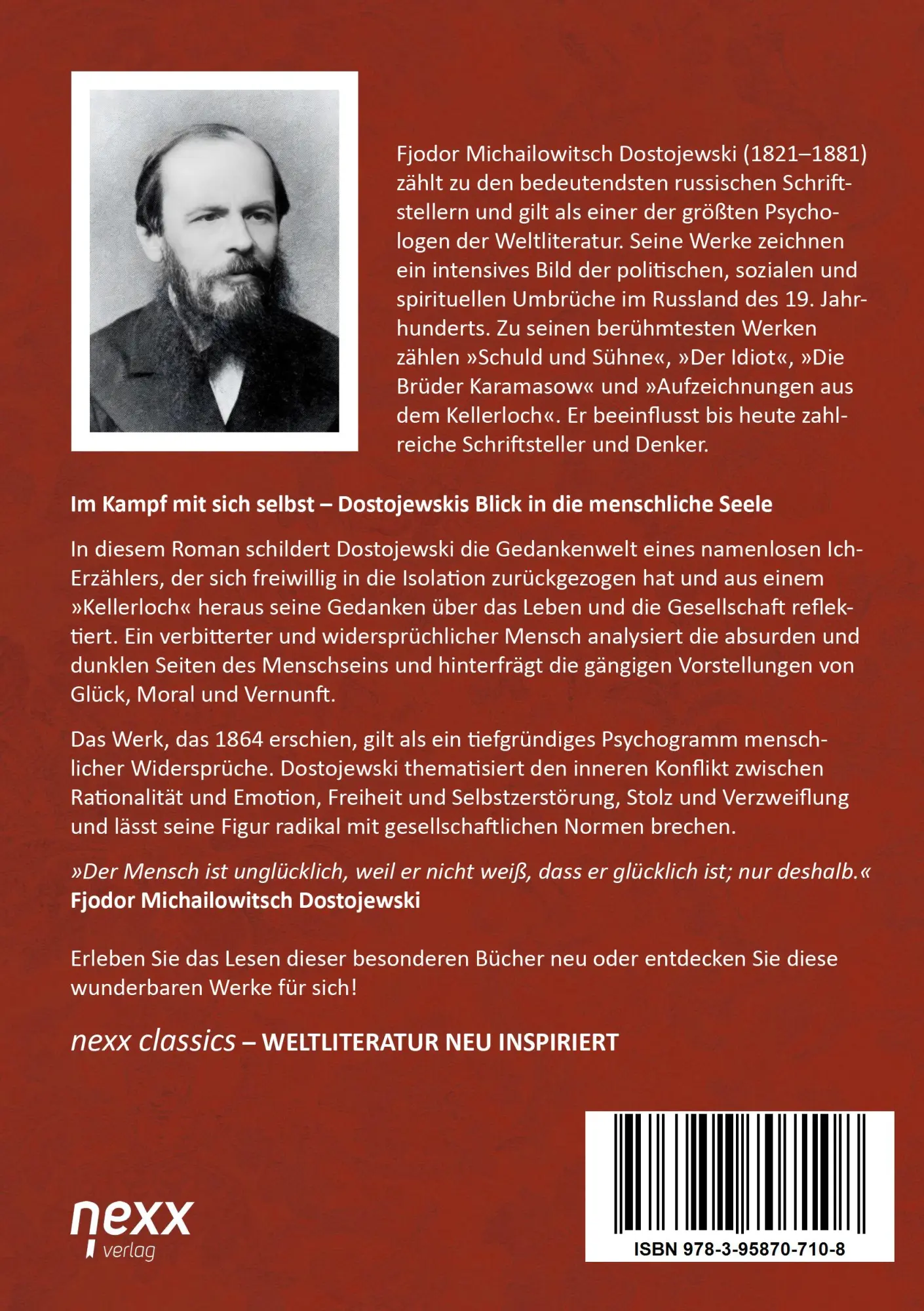 Rückseite: 9783958707108 | Aufzeichnungen aus dem Kellerloch | Fjodor Michailowitsch Dostojewski