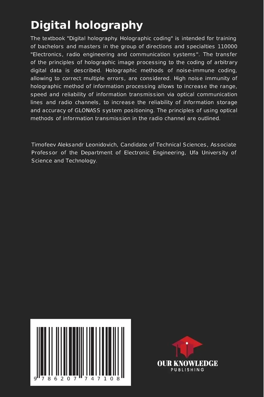Rückseite: 9786207747108 | Digital holography | Holographic coding | A. L. Timofeev | Taschenbuch