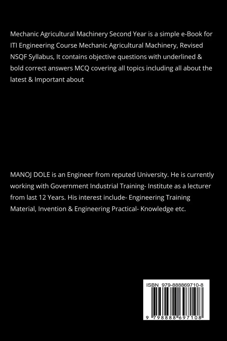 Rückseite: 9798888697108 | Mechanic Agricultural Machinery Second Year | Manoj Dole | Taschenbuch