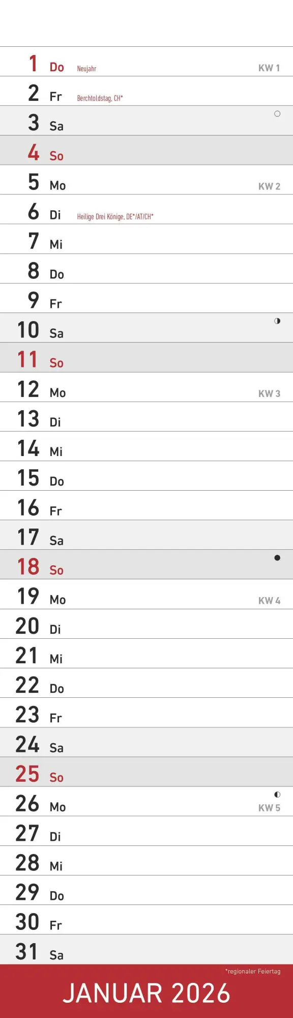 Bild: 4069095007208 | Streifenplaner Mini Rot 2026 - Streifen-Kalender 9,5x33 cm -...