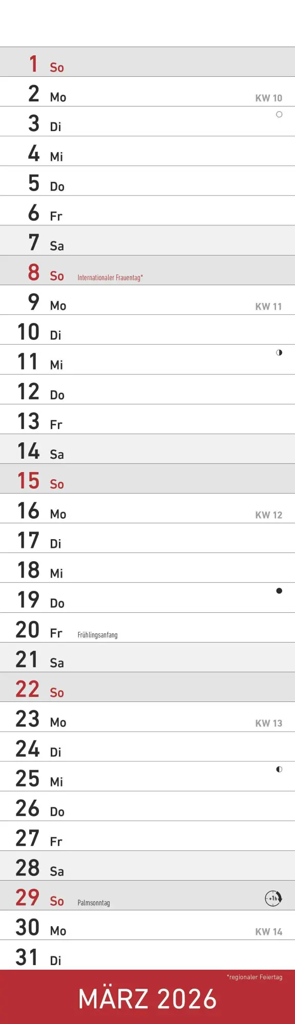 Bild: 4069095007208 | Streifenplaner Mini Rot 2026 - Streifen-Kalender 9,5x33 cm -...