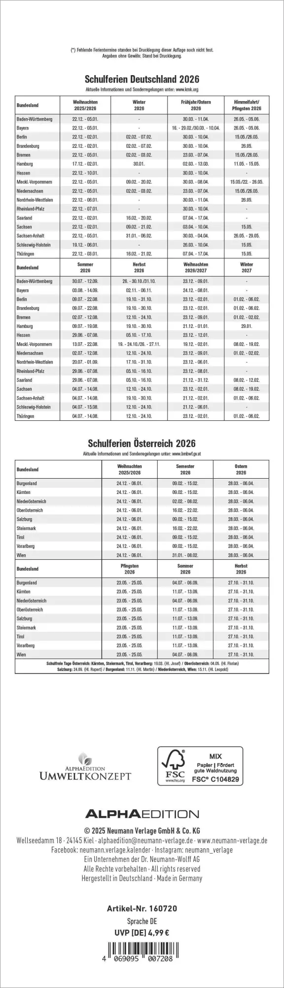Bild: 4069095007208 | Streifenplaner Mini Rot 2026 - Streifen-Kalender 9,5x33 cm -...