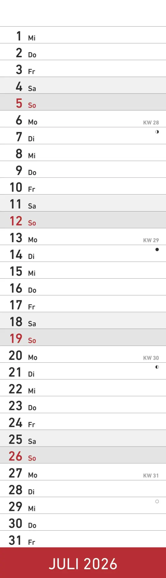 Bild: 4069095007208 | Streifenplaner Mini Rot 2026 - Streifen-Kalender 9,5x33 cm -...