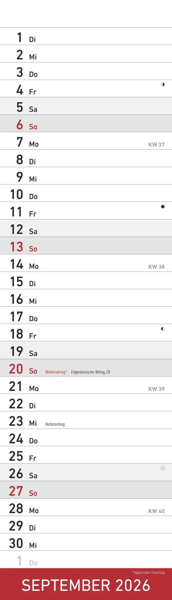 Bild: 4069095007208 | Streifenplaner Mini Rot 2026 - Streifen-Kalender 9,5x33 cm -...