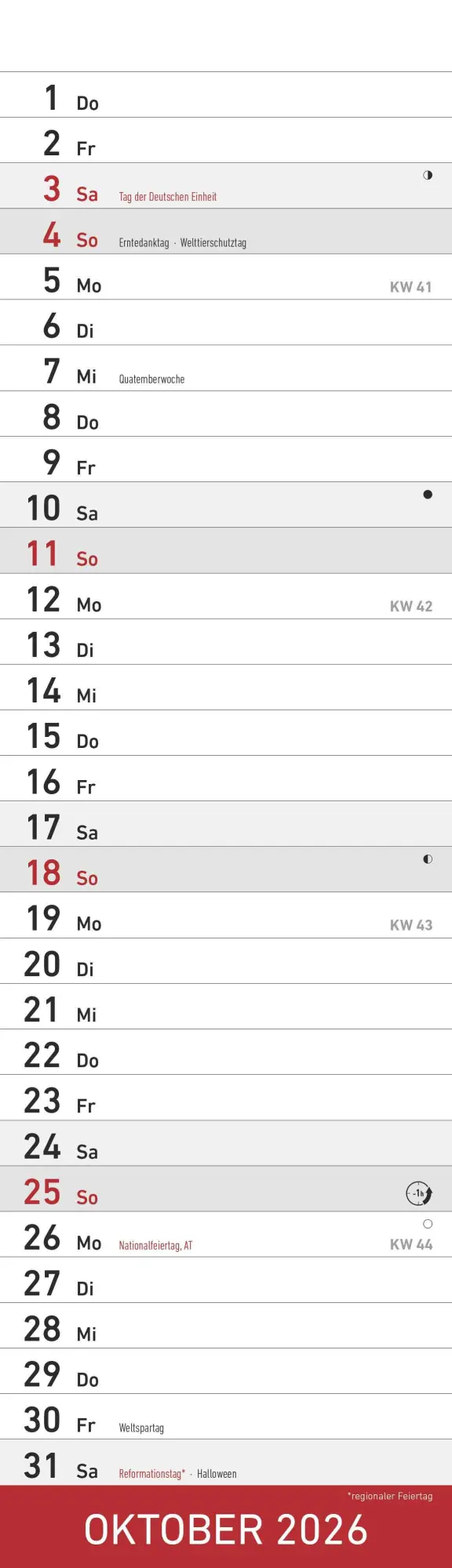 Bild: 4069095007208 | Streifenplaner Mini Rot 2026 - Streifen-Kalender 9,5x33 cm -...